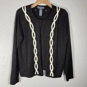 Vintage Koret Womens Cardigan M Black Glitter Sequin Cottage Career Whimsical